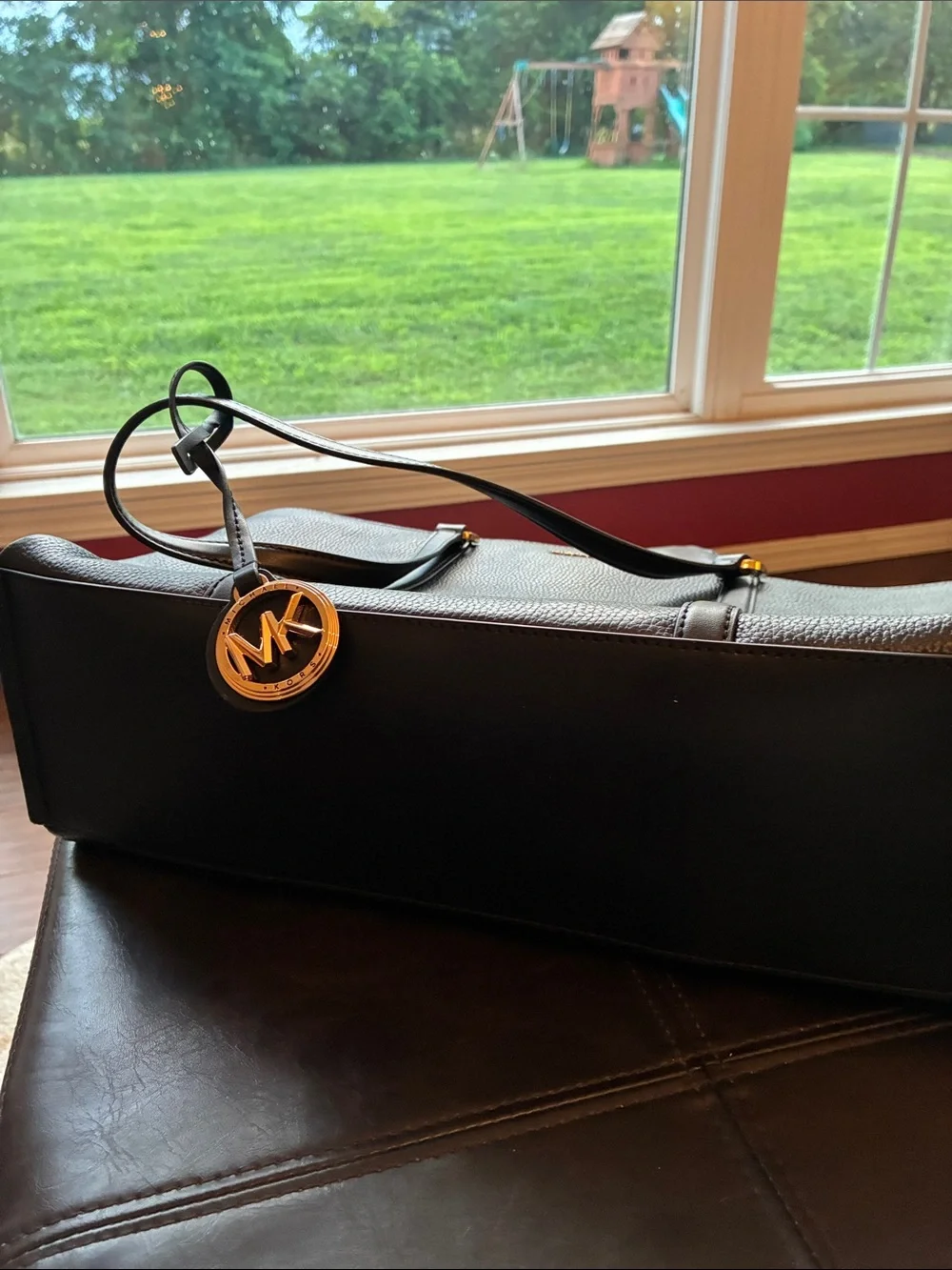 Michael Kors Black Leather Tote with Gold Accent - Picture 5 of 5